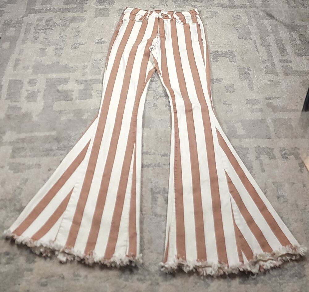 Saints and Hearts Women's Striped Mid-Rise Trumpet Flare Funky Pants Sz S 28x34
